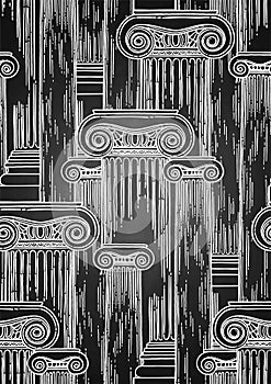 Classical pattern of ancient columns drawn in engraving technique
