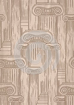 Classical pattern of ancient columns drawn in engraving technique