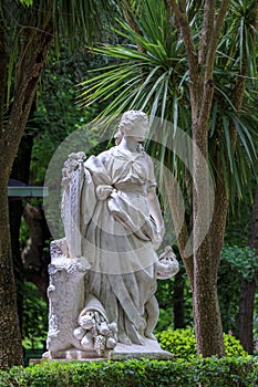 Classical sculpture of Mariblanca in Taconera Gardens, Pamplona, Spain