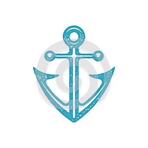 Classical ship anchor angled sharp edges nautical symbol blue grunge texture vector illustration