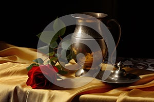 Classical still life with roses in a messing vase photo