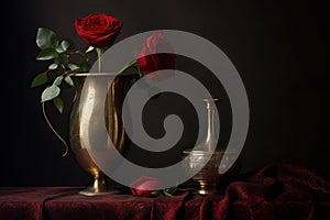 Classical still life with roses in a messing vase photo
