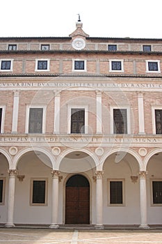 Classical style architecture of a historical palace in Urbino downtown