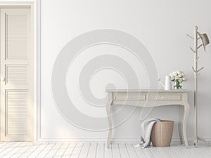 Classical style white empty room interior with beige color table 3d render