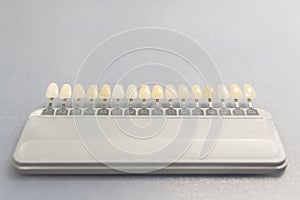 Classical teeth shades dental prosthesis of implants stomatology isolated on gray