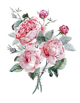 Classical vintage floral greeting card, watercolor