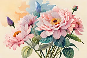 Classical vintage floral greeting card, watercolor bouquet of. Generative AI