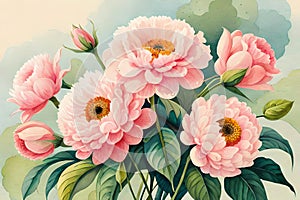 Classical vintage floral greeting card, watercolor bouquet of. Generative AI