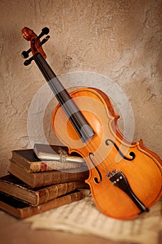 Classical violin and old books