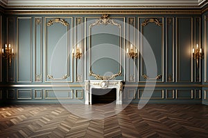 Classical wall molding decoration in modern empty luxury home interior. Classy home apartment mockup background