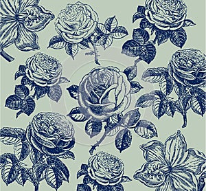 Classical wall-paper with a flower pattern.