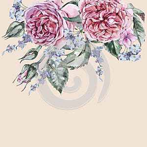 Classical Watercolor Vintage Floral Greeting Card, Watercolor Bo