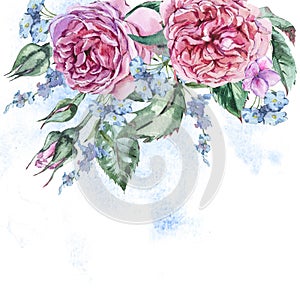 Classical Watercolor Vintage Floral Greeting Card, Watercolor Bo