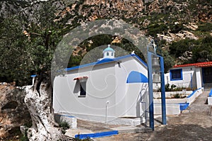 Classical white and blue greek chapel