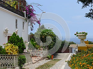 Classical white color mansion in Barranco district, Lima