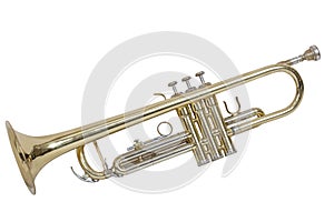 Classical wind musical instrument cornet isolated on white background