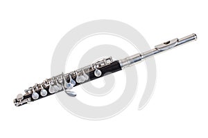 Classical wind musical instrument Flute-Piccolo isolated on white background