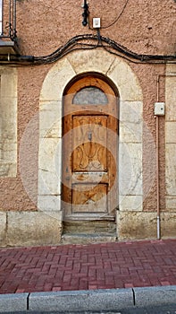 Classical wood door of a town house