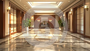 Classically elegant hotel lobby. AI generated.