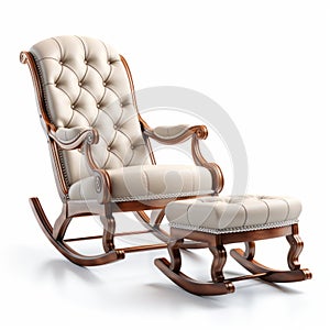 Classically Elegant Rocking Chair With Ottoman On White Background