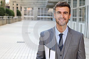 Classically good looking male isolated in office space