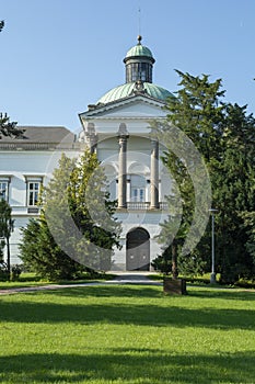 Classicist-style manor house and castle in Topolcianky park. Slovakia