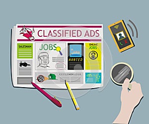 Classified Ads Newspaper concept Top View vector