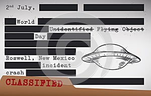 Classified File, Folder and Spaceshift Draw Commemorating World UFO Day, Vector Illustration