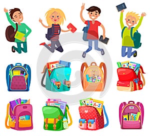 Classmates and Backpack, School Object Vector