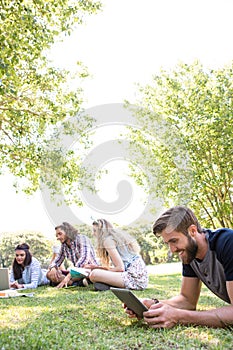 Classmates revising together on campus