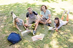 Classmates revising together on campus