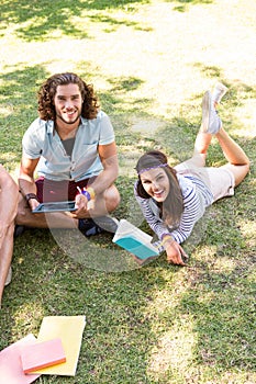 Classmates revising together on campus