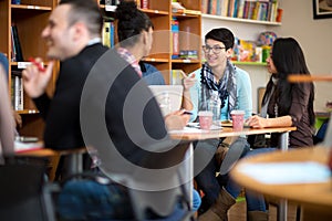 Classmates socializing after class