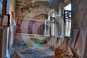 Classroom in the abandoned and rotten rural school