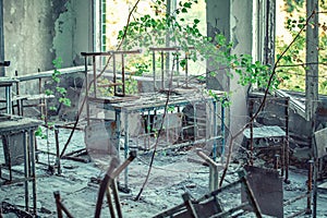 Classroom in abandoned school number 3 in Pripyat