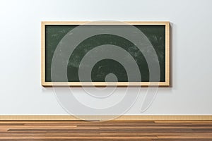 A classroom with a blackboard in the front of the room, 3d rendering