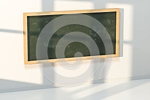 A classroom with a blackboard in the front of the room, 3d rendering