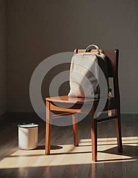 Classroom chair with an empty backpack, creating a serene study atmosphere