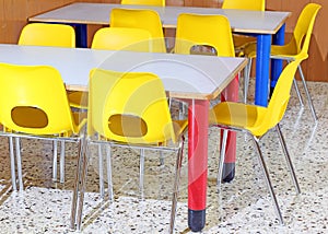 Classroom with chairs and tables in the kindergarten