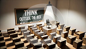 Classroom of Conformity Spotlight on the Chair Outside the Think Outside the Box Cardboard Confines