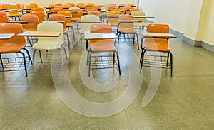 Classroom desks arranged haphazardly