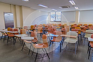 Classroom with empty desks