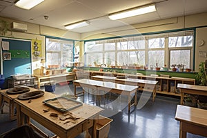 a classroom filled with the sounds of nature, including running water and birds chirping