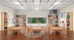 Classroom interior. 3D illustration.