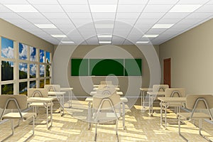 Classroom for lessons and training. 3d illustration