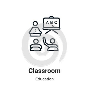 Classroom outline vector icon. Thin line black classroom icon, flat vector simple element illustration from editable education