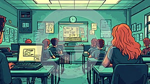 Classroom Scene Students Learning with Technology