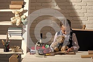 Classroom and study time concept. Schoolgirl with smile