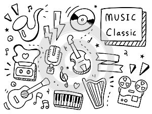 Classsic music doodle illustration. Doodle design concept