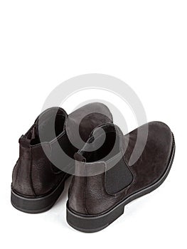 Classsic new men's black winter leather fur boots isolated on white background